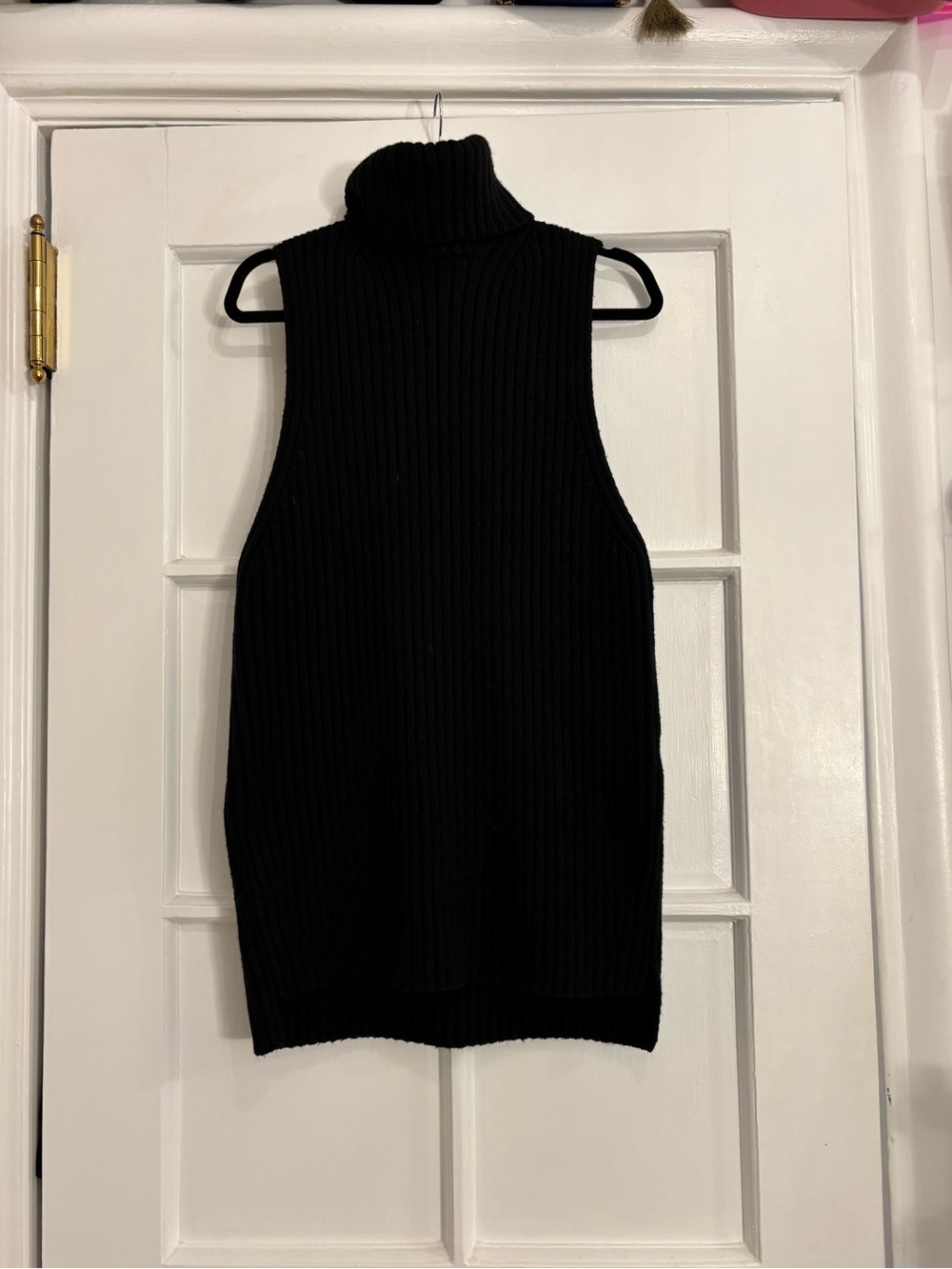 Black Wool Blend Turtleneck Tank Top
